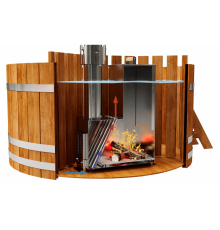 Печь погружная из нержавейки, на дровах, мощность 25 кВт, с дымоходом 140 мм - нагревает ½ м³ воды с 5 до 40 ℃ за 80 мин.